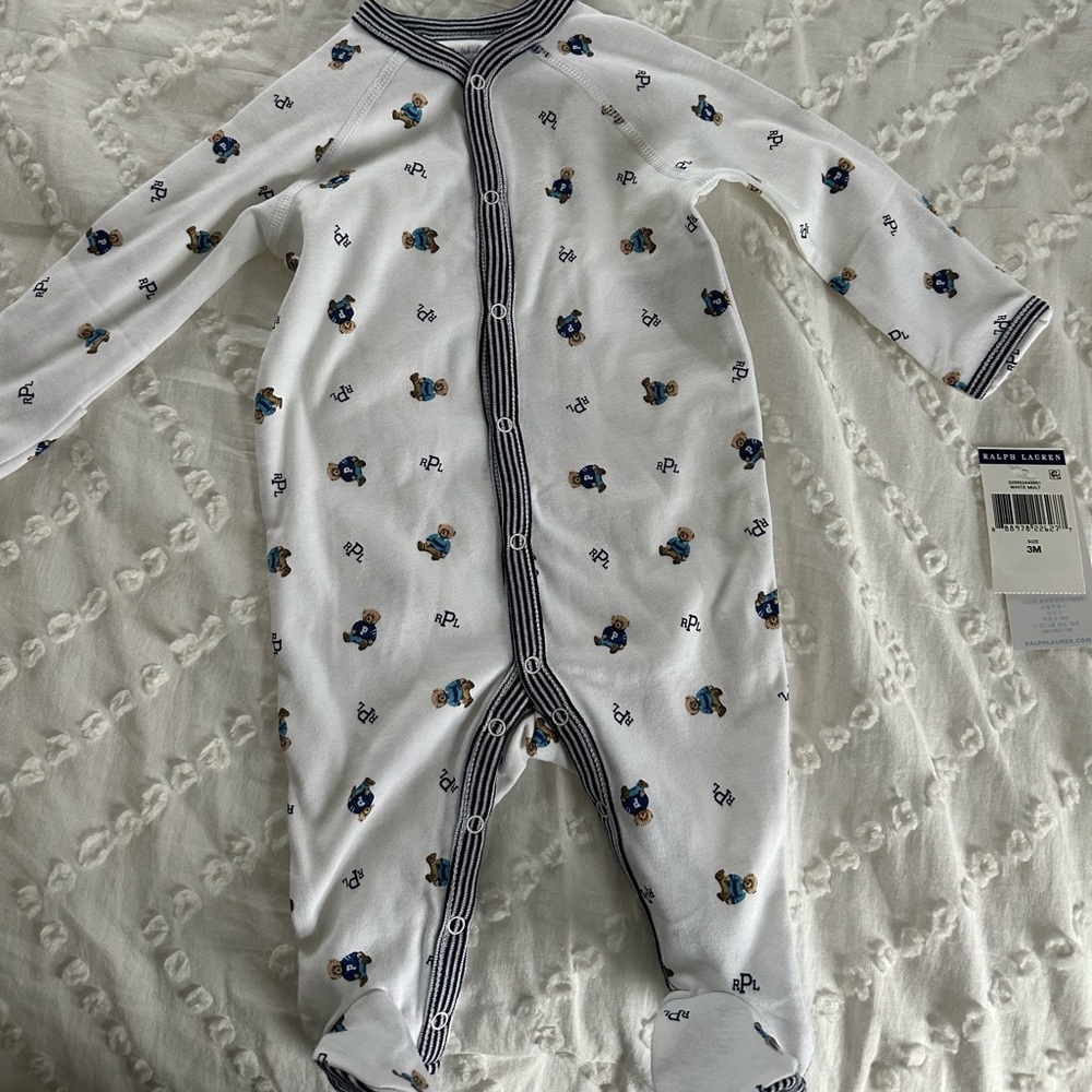 Polo boys button footie onesie
